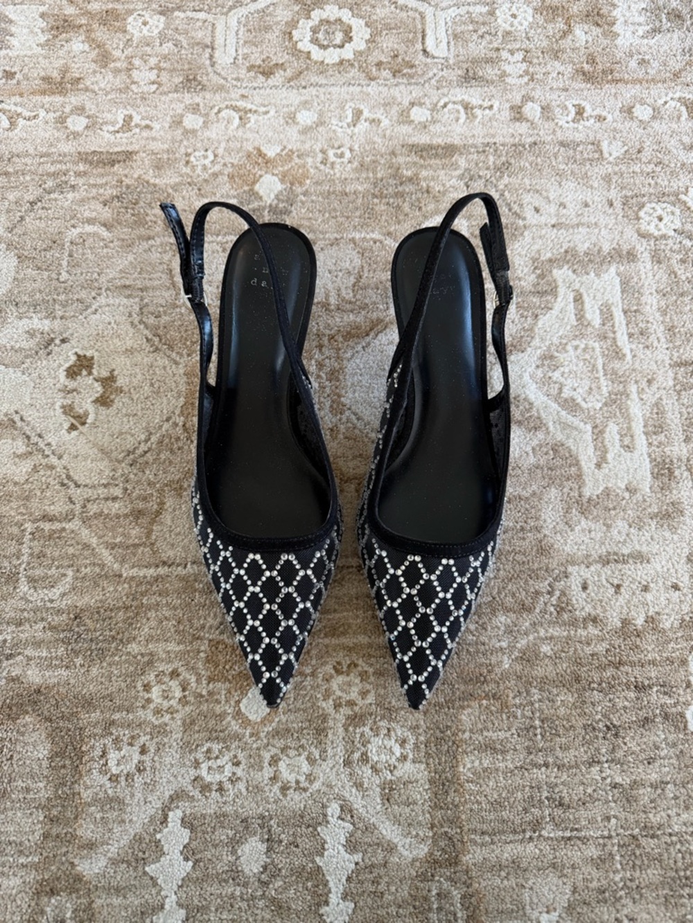 Target Black Pointed Slingback Heels with Crystal Lattice